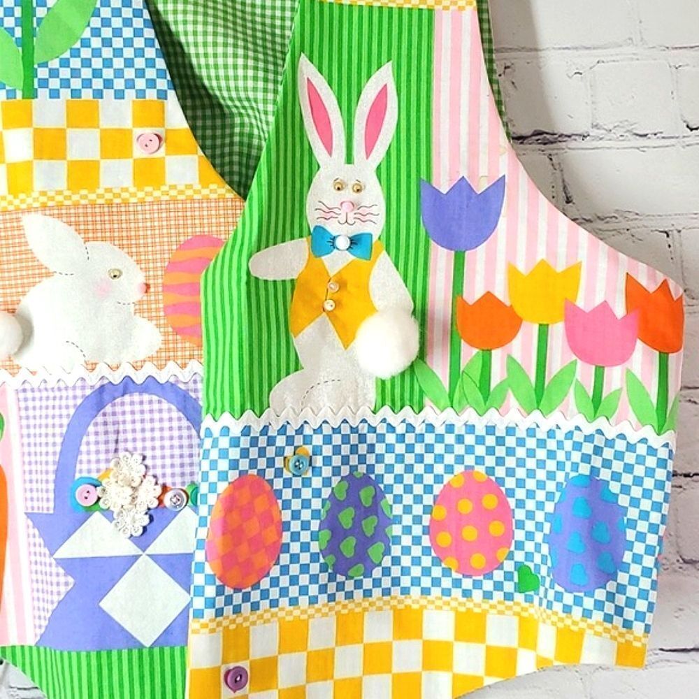 Authentic True Vintage 90s Easter Patchwork Rabbi… - image 5